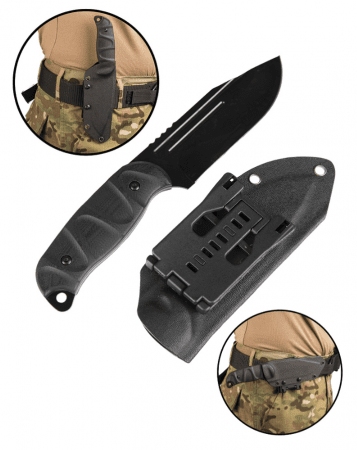 Miltec Black Combat Knife G10 W. KYDEX Scabbard