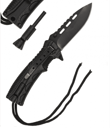 Miltec BLACK ONE-HAND KNIFE PARACORD W.FIRE STARTER