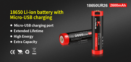 Klarus 18650 Battery 3.7V 2600mAh Micro-USB